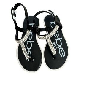 Bebe Girls Black Rhinestone Jelly Sandals Size 9/10 Sparkly Dressy Summer Shoes